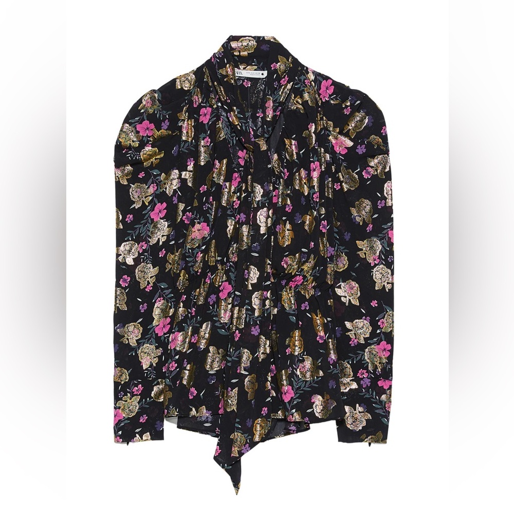 Zara metallic thread printed blouse